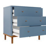 Cômoda Joy 3 Gavetas V2 – Azul Sereno_Madeira – Gav Aberta – AJUSTE MADEIRA
