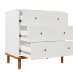 Cômoda Joy 3 Gavetas V2 – Branco_Madeira – Gav Aberta – AJUSTE MADEIRA