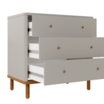 Cômoda Joy 3 Gavetas V2 – Cinza_Madeira – Gav Aberta – AJUSTE MADEIRA