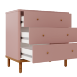 Cômoda Joy 3 Gavetas V2 – Rose_Madeira – Gav Aberta – AJUSTE MADEIRA